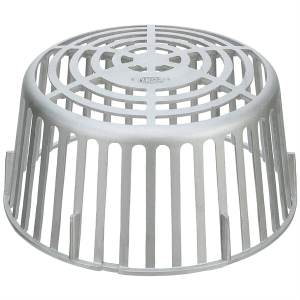 An aluminum high dome strainer with a circular design on a white background.