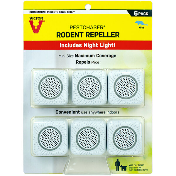 A package of six Victor Pest Mini Pestchaser rodent repellers with nightlights.