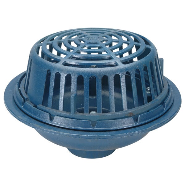 A Zurn blue cast iron roof drain dome with holes.