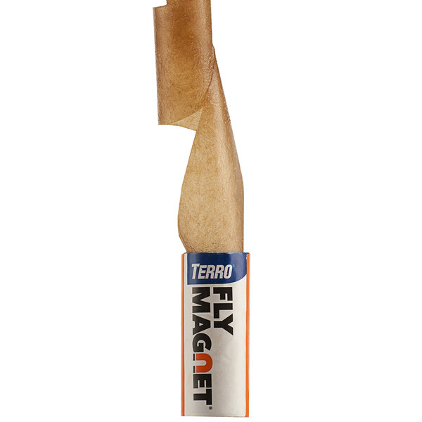 A brown Terro sticky fly paper roll with a white label.
