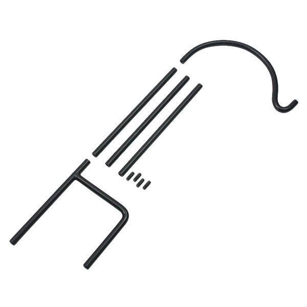 A black metal pipe with a curved end.