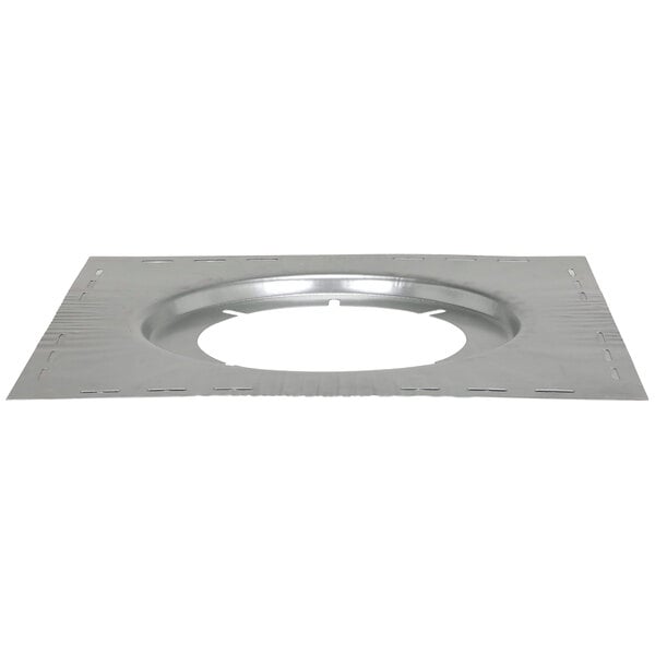A metal square deck plate with a hole in the center.