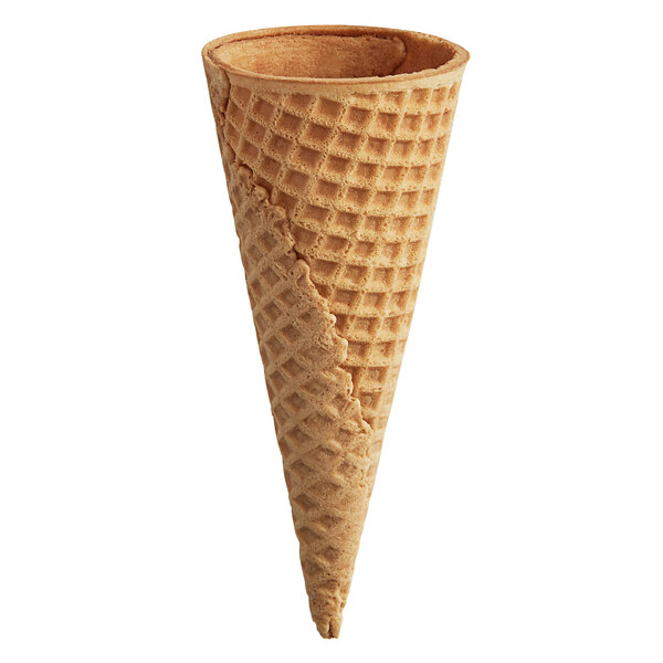 A close-up of a Keebler Honey-Roll sugar cone with a hole in it.
