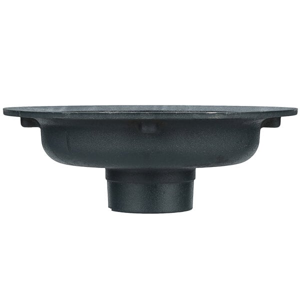 A Zurn cast iron roof drain body with a round black base.