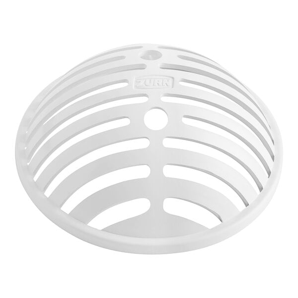 A white PVC dome bottom strainer with holes.