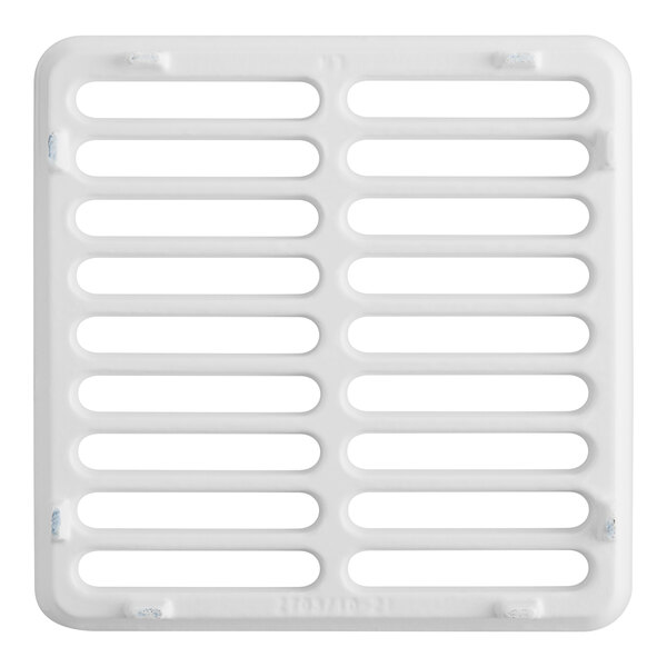 A white Zurn square enameled vent grate with holes.