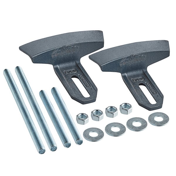 Two black Zurn cast iron roof drain underdeck clamps with nuts and bolts.
