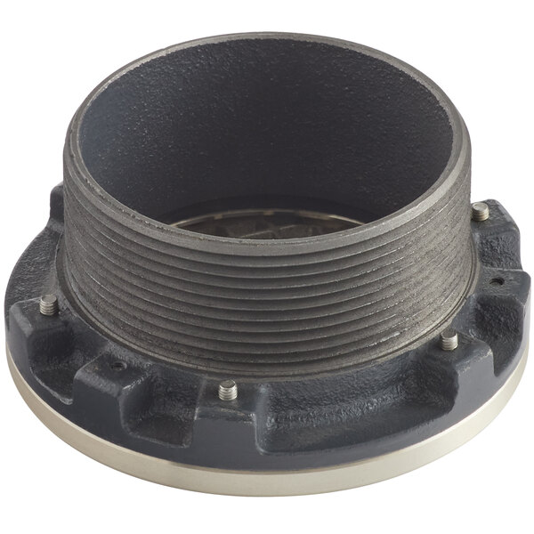 A Zurn polished nickel bronze metal strainer with a silver rim.