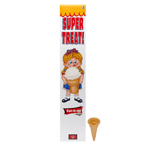 A large box of Keebler Eat-It-All cake cones with a cartoon of a girl holding an ice cream cone.