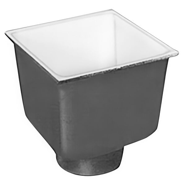 A square grey Zurn floor sink with a white lid.