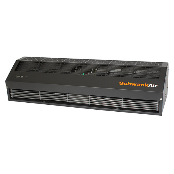 A black rectangular SchwankAir electric door air curtain with vent.