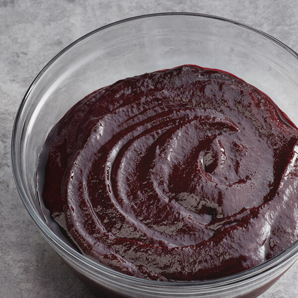 A bowl of Les Vergers Boiron blackcurrant puree.
