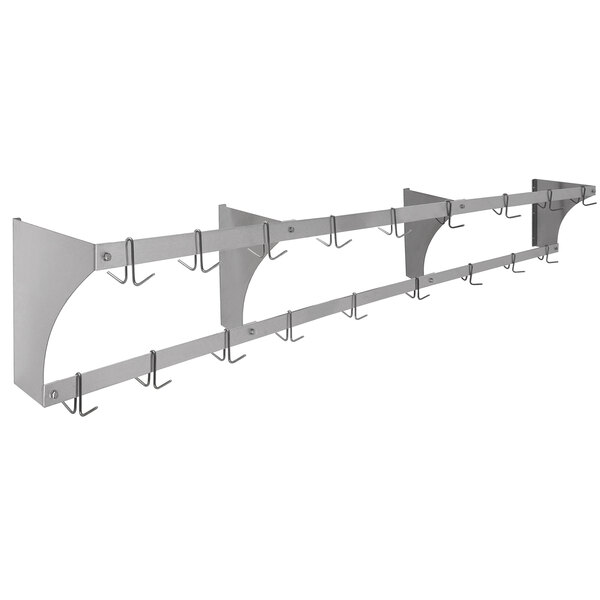 a metal rack with hooks