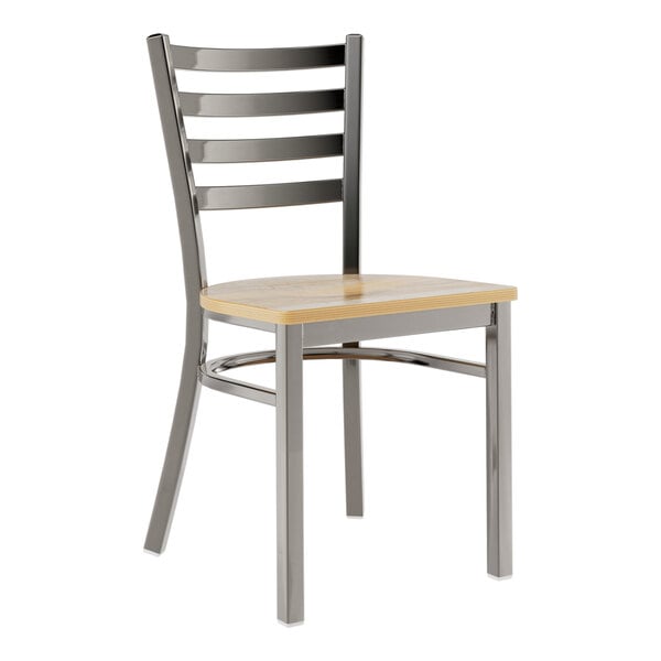 A Lancaster Table & Seating metal ladder back chair with a driftwood seat.
