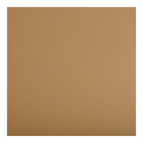 A light brown vinyl padded seat for a bar stool with a clear coat finish and ladder back design.