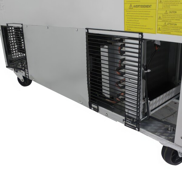 A Turbo Air 2 door refrigerated sandwich prep table with a door open.
