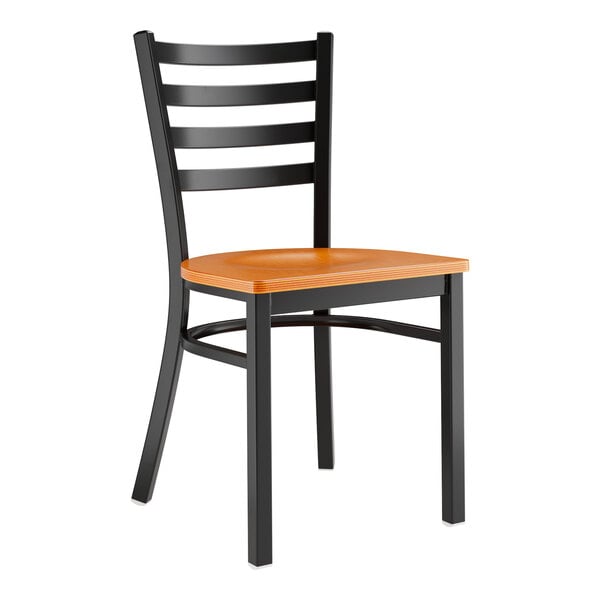 Lancaster Table & Seating Black Finish Ladder Back Chair with Cherry Wood Seat