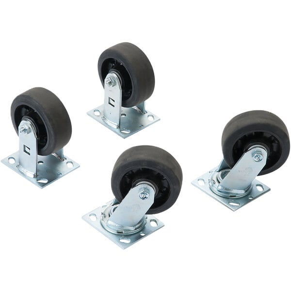 A group of Toter casters with black rubber wheels.