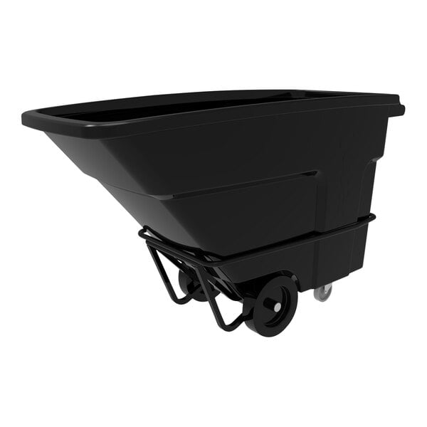 A black container with wheels.