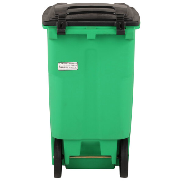 A lime green Toter rectangular rollout cart with black wheels and a lid.