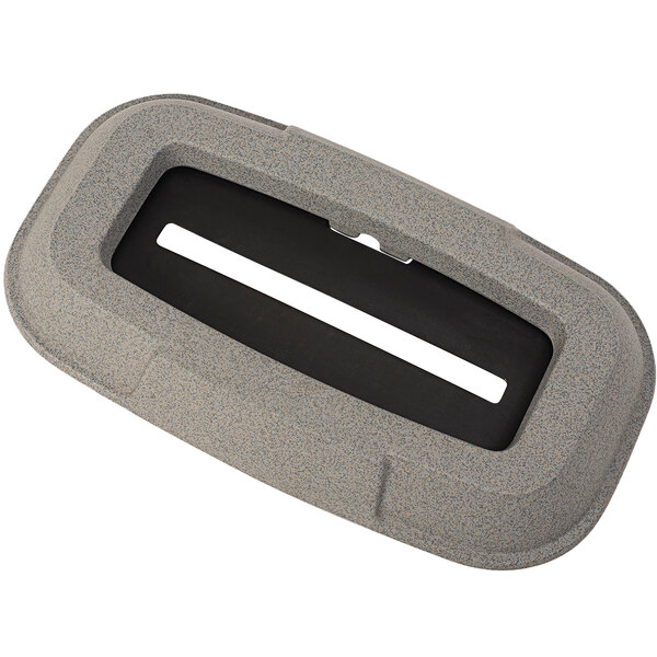 A grey and black plastic lid for a Toter Slimline rectangular trash can with a document slot.