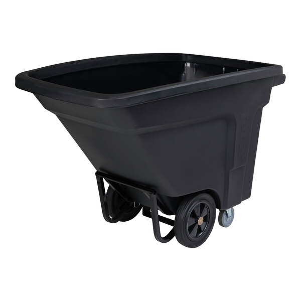 A black plastic Toter tilt truck with wheels.