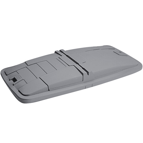 A gray plastic lid with a handle for a Toter waste receptacle.