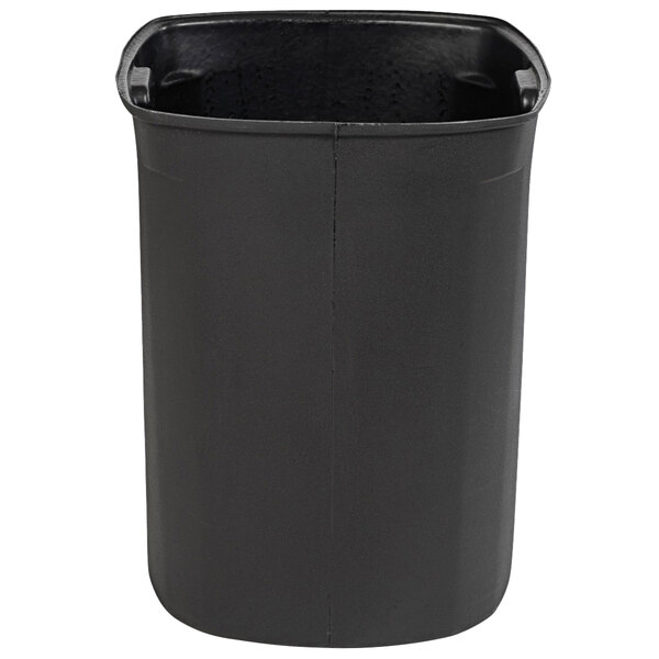 A black plastic Toter rigid liner for a trash can.