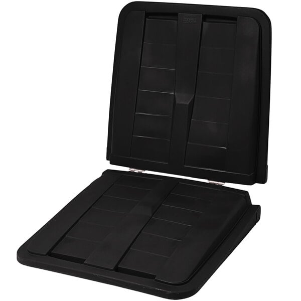 A black plastic Toter split lid with two compartments.