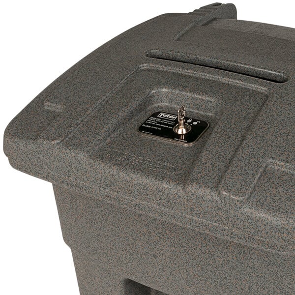 A Toter grey rectangular wheeled secure document management cart with a barrel lock lid.