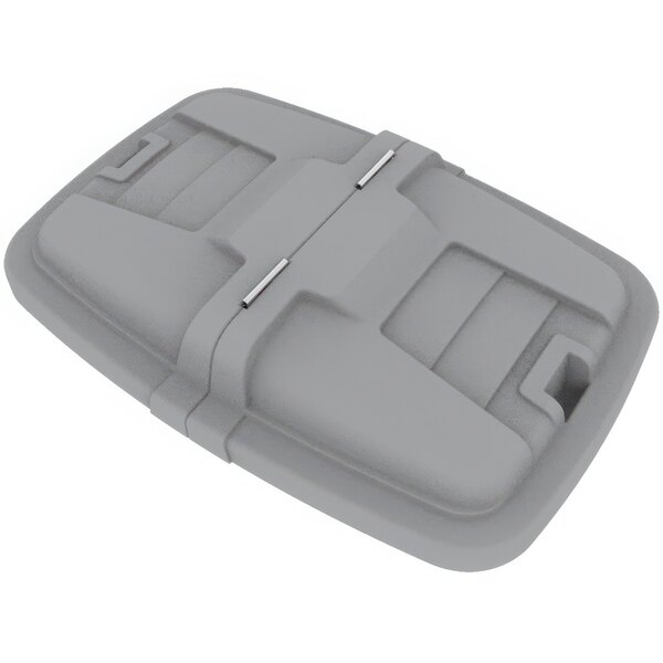 A gray plastic lid with two compartments and a handle for a Toter cube truck.