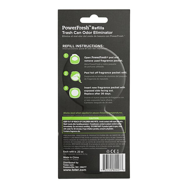 A black box of Toter PowerFresh Citrus Scented Odor Eliminator refills with green and white text.