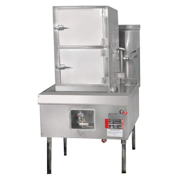 A large stainless steel Town Liquid Propane Steamer Range with two doors.
