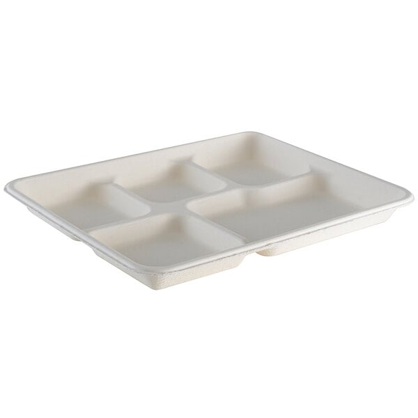 a white styrofoam tray with four compartments