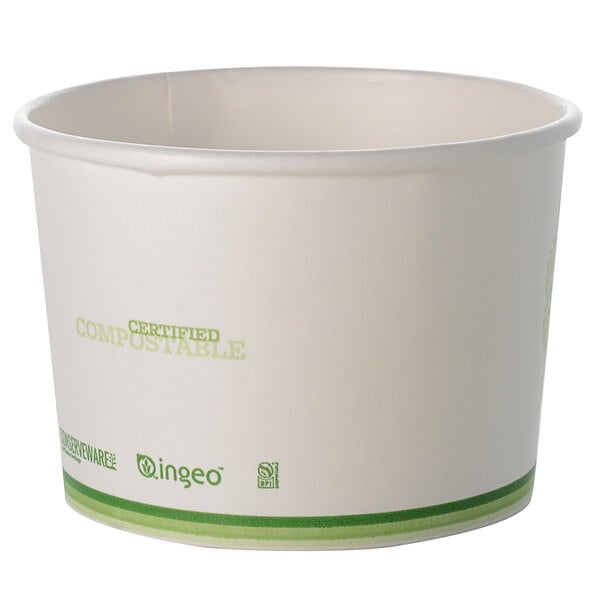 a white container with green text