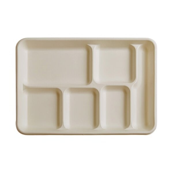 A white tray with six compartments.