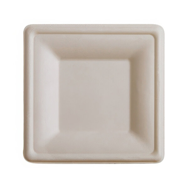 A white square Fineline bagasse plate.