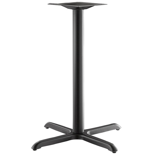 A black metal Lancaster Table & Seating Excalibur outdoor table base with a pedestal column.