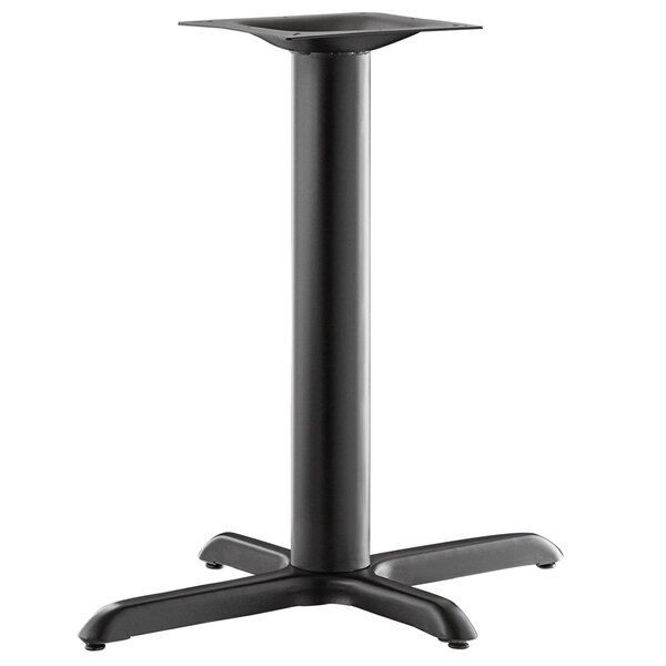 A Lancaster Table & Seating Excalibur black metal table base with a square top pedestal.