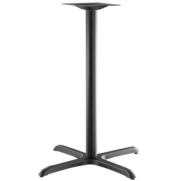 A black metal Lancaster Table & Seating Excalibur table base with a black pedestal column.