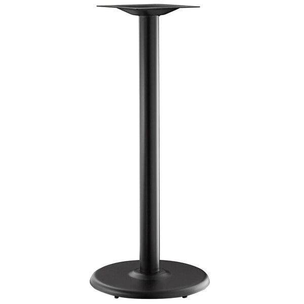 A Lancaster Table & Seating black metal table base with a round base and bar height column.