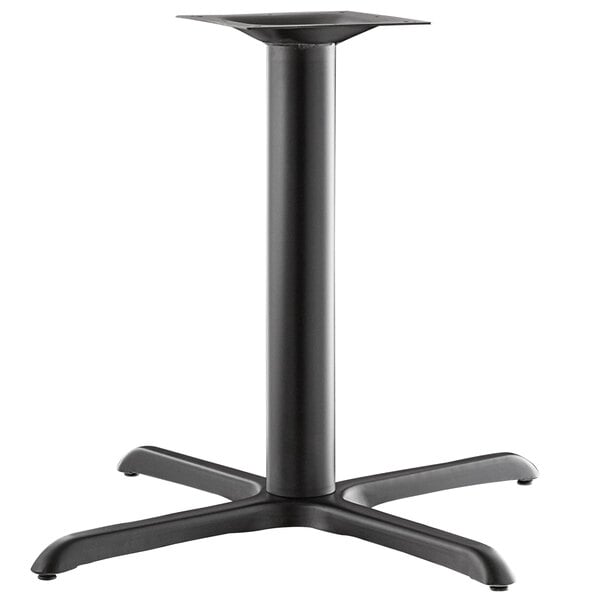 A black metal Lancaster Table & Seating Excalibur outdoor table base with a square top pedestal.