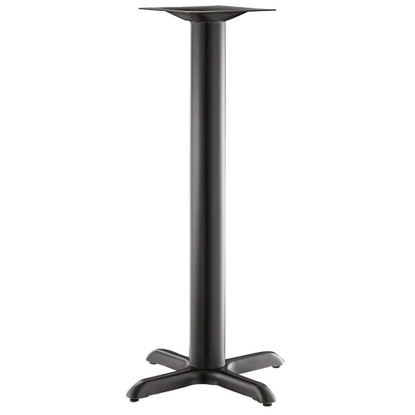 A black Lancaster Table & Seating Excalibur outdoor table base with a bar height column.