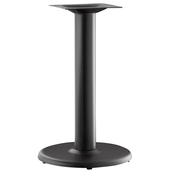 A Lancaster Table & Seating Excalibur black metal table base with a cylindrical pedestal.