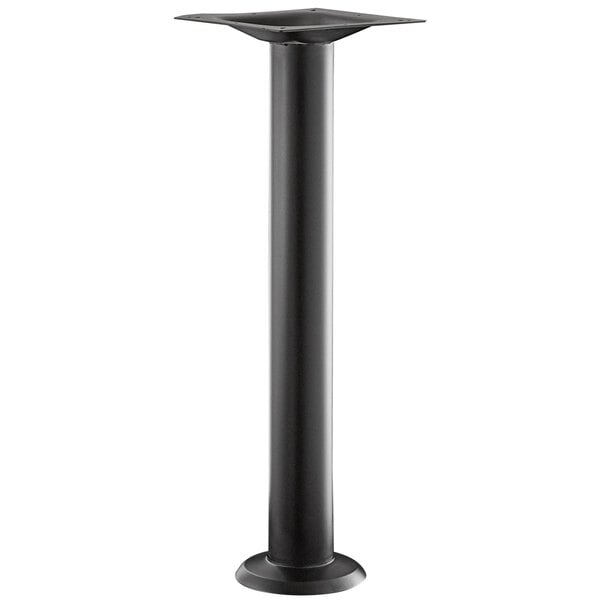 A Lancaster Table & Seating Excalibur black metal bolt down table base with a 4" counter height column.