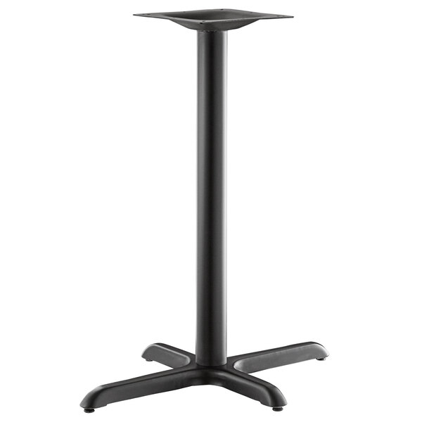 A Lancaster Table & Seating black metal outdoor table base with a black pedestal column.