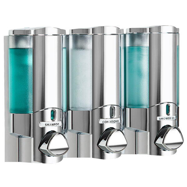 Dispenser Amenities 36344-BKMN Aviva 30 oz. Chrome 3-Chamber Wall ...