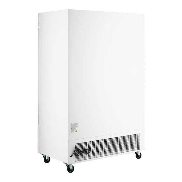 Avantco GDC-49F-HC 53 1/8" White Swing Glass Door Merchandiser Freezer with LED Lighting and Customizable Panel