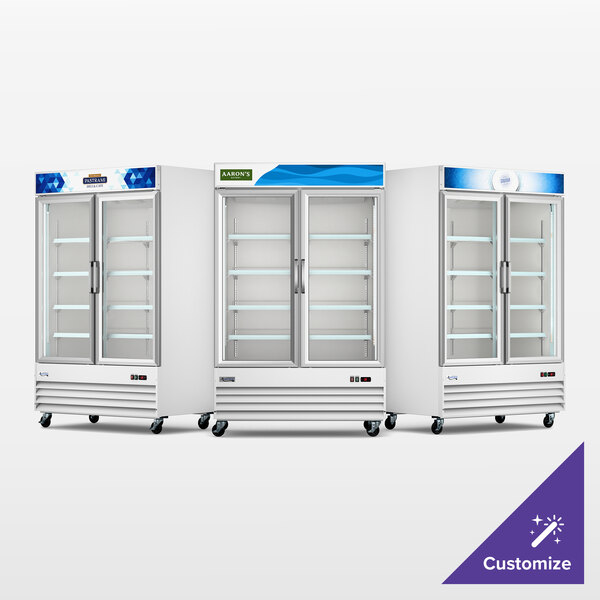 Avantco GDC-49F-HC 53 1/8" White Swing Glass Door Merchandiser Freezer with LED Lighting and Customizable Panel