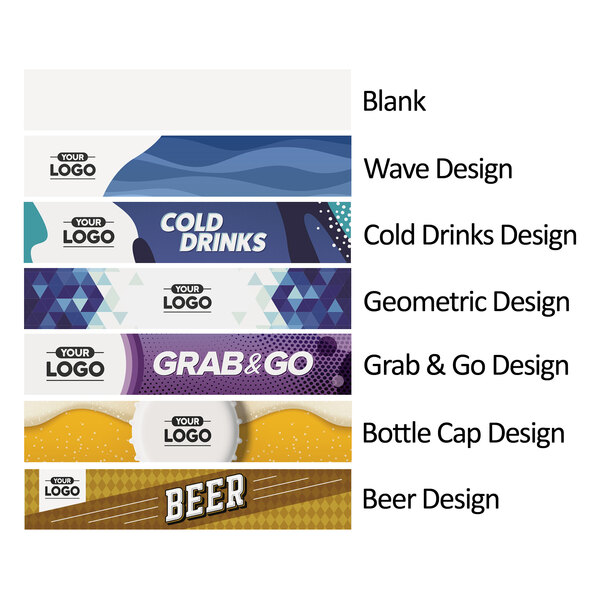 A white sign panel with a variety of black text beer labels.